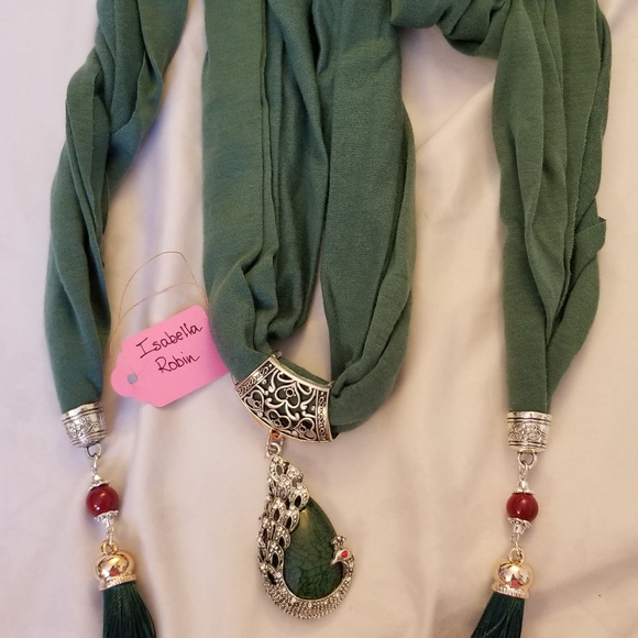Ysiop Accessories - SALE NWT Embellished Scarf Green Cotton Peacock